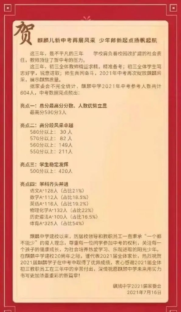 南山实验麒麟中学2021年喜报